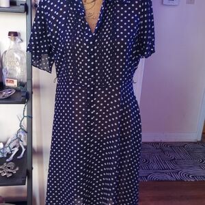 Robert Louis Navy and White Polka Dot Midi Dress